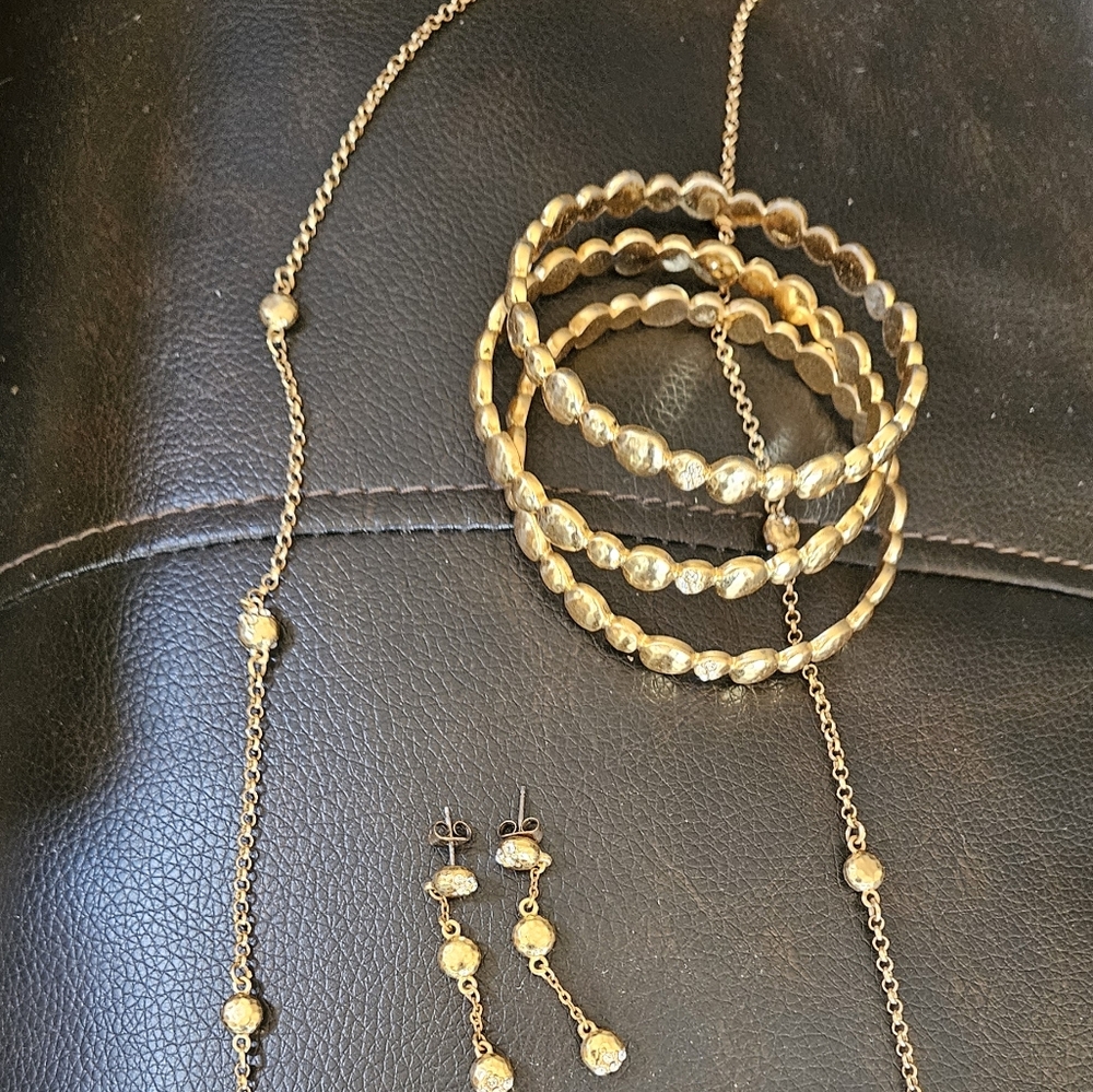 COPY - Brighton collectibles set. Gold Bilbao Mist. Necklace, 3 bangles, earrin…